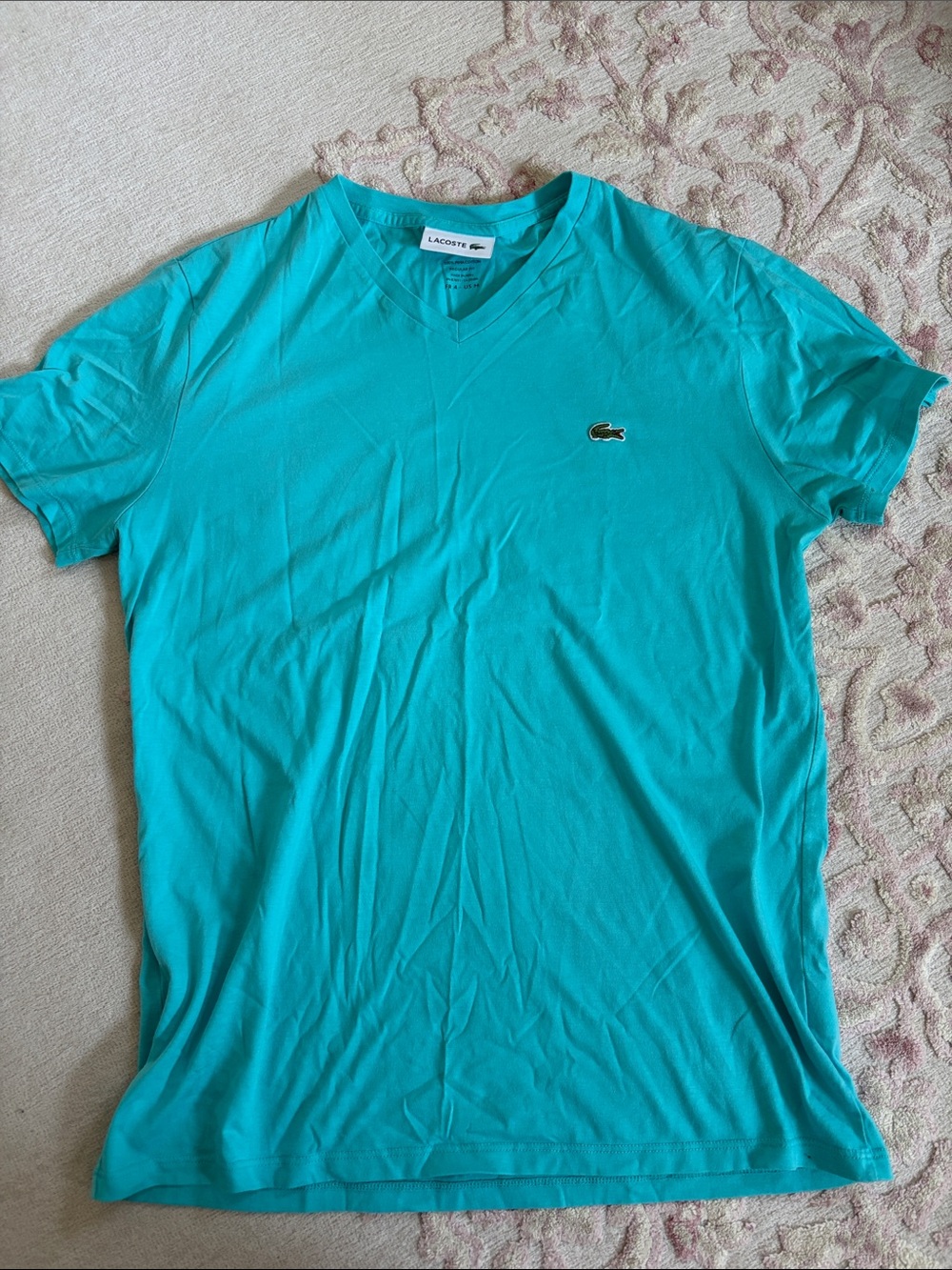 Lacoste Men's V-Neck Tee in Turquoise